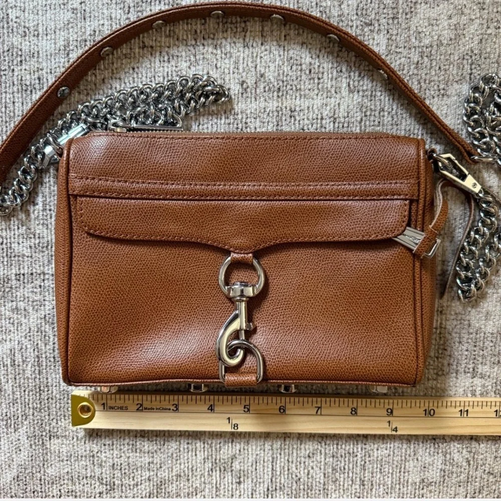 Rebecca Minkoff Mini Mac Crossbody Bag Saddle Brown Leather Silver Hardware NWOT